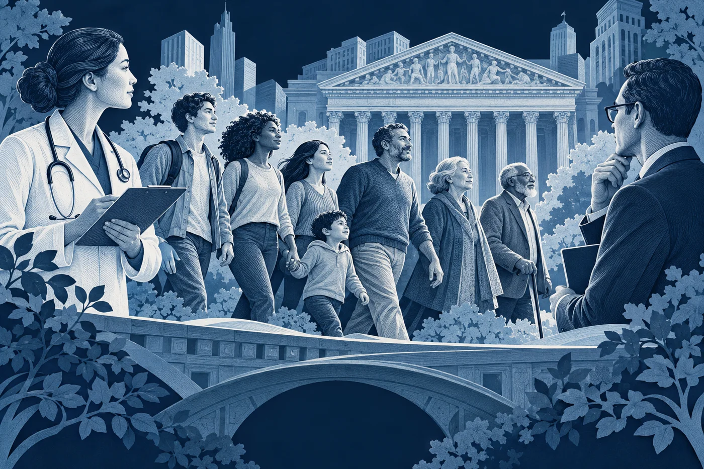 Editorial illustration: human survival connecting medicine and financial decisions